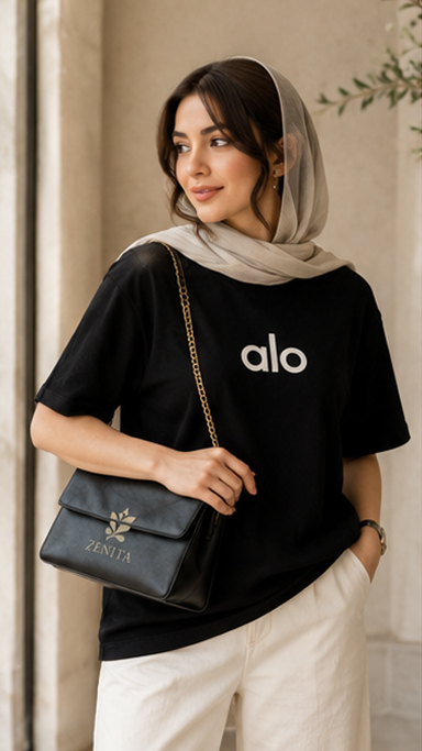 تیشرت باکسی مشکی alo