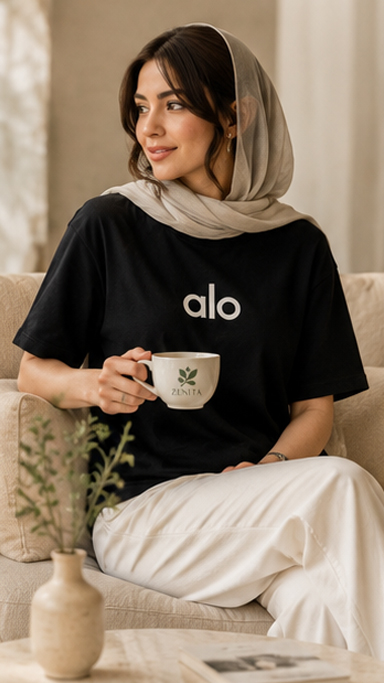 تیشرت باکسی مشکی alo