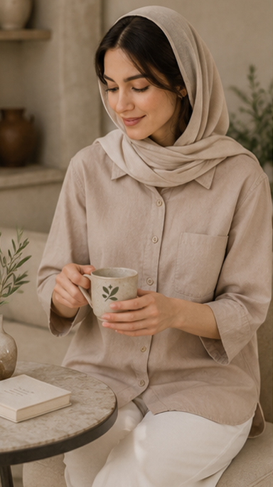 شومیز لینن تک جیب پاگون دار